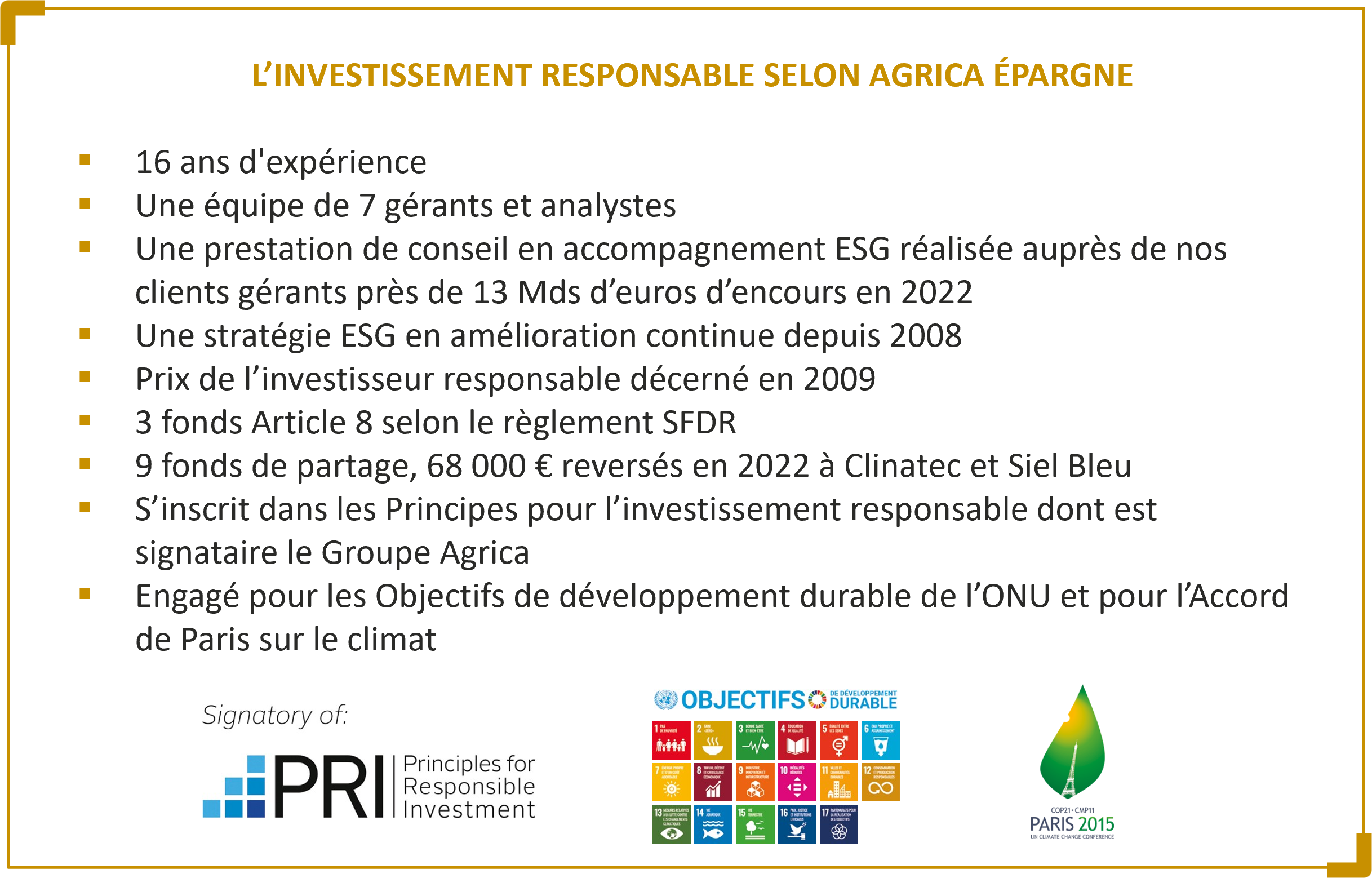 INVESTISSEMENT RESPONSABLE SELON AGRICA GESTION D’ACTIFS